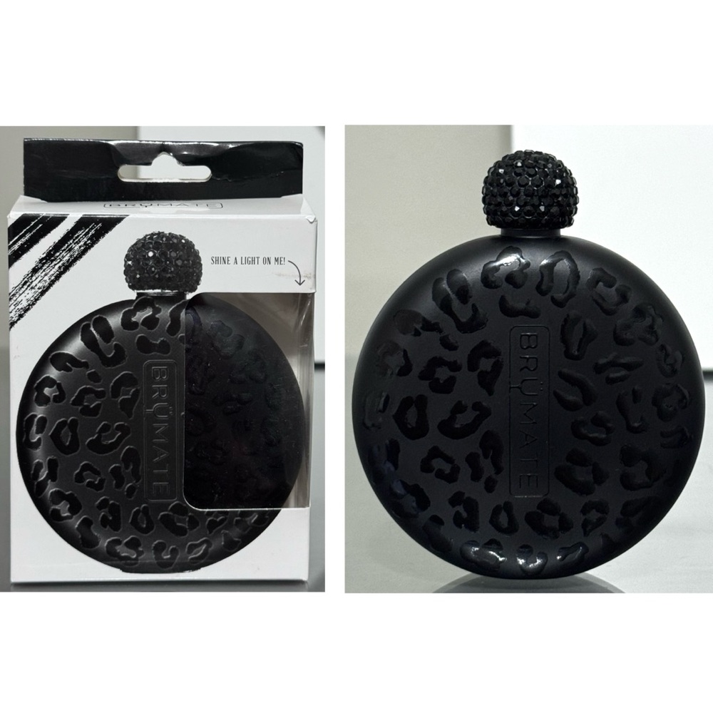 BruMate 5oz Stainless Steel‎ Glitter Flask, ONYX LEOPARD